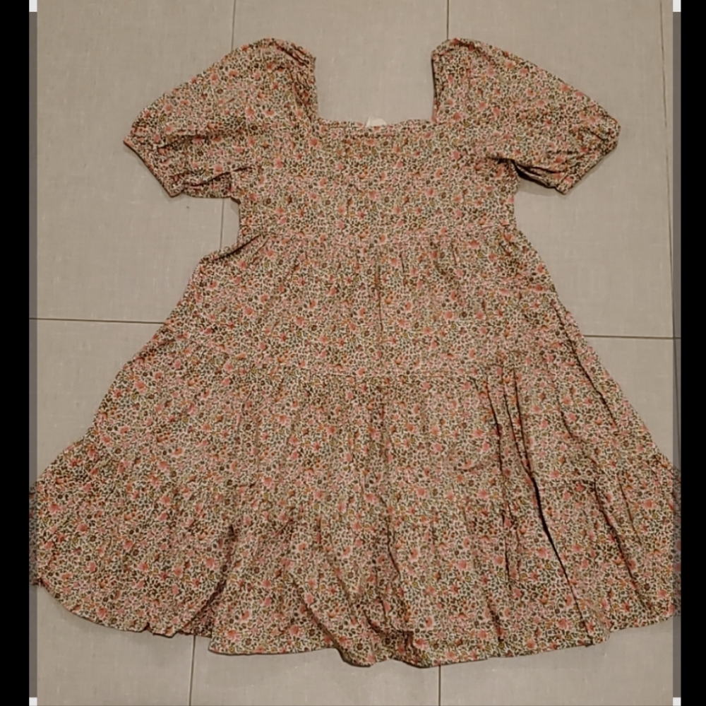 Crewcuts Floral Puff Sleeve Dress - Dusty Pink and Olive Green Floral Print